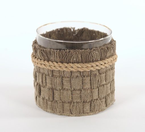 Rope Glass Votive Natural Brown 15x15cm 73444