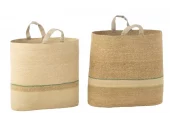Basket Stripe Natur/ Green Large 62x28xh60cm 51949