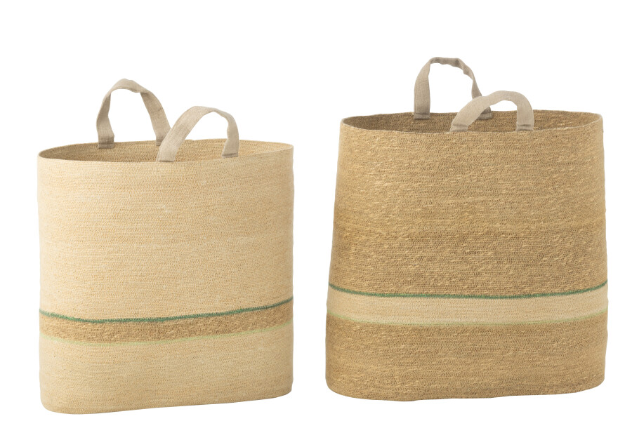 Basket Stripe Natur/ Green Large 62x28xh60cm 51949