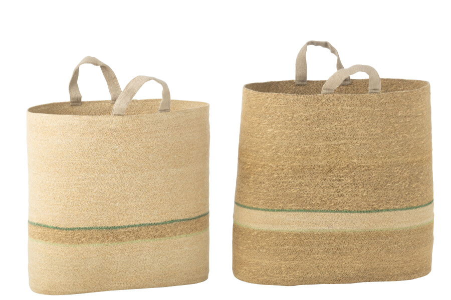 Basket Stripe Natur/ Green 62x28xh60cm 51949