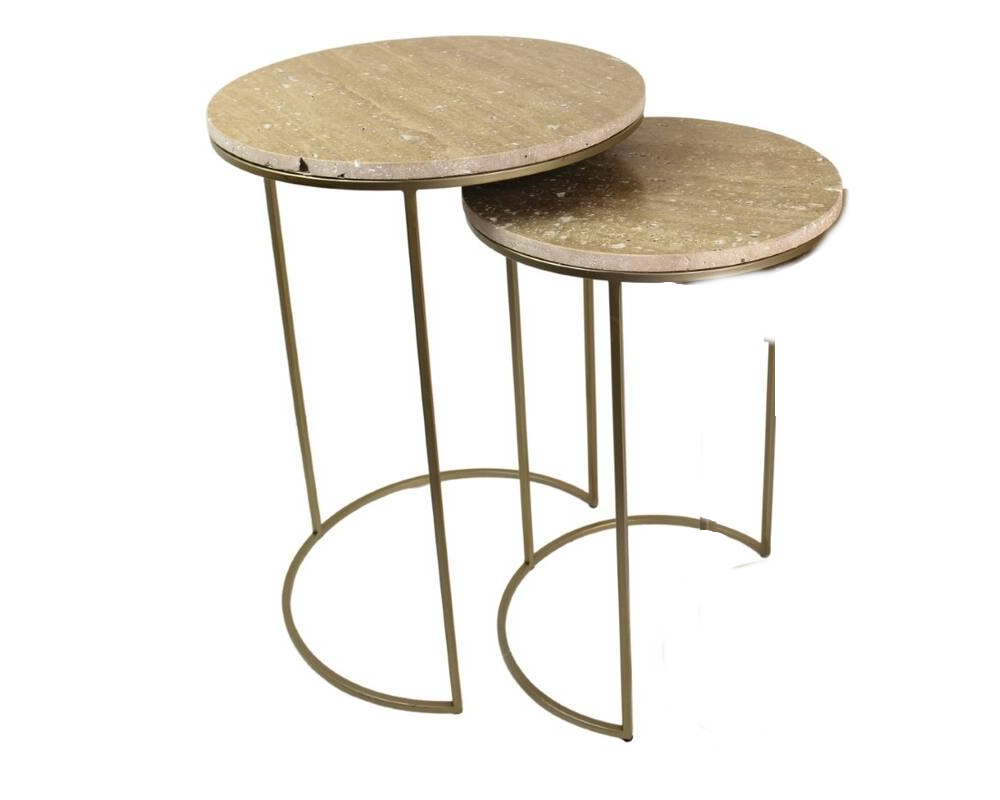 Travertin Table Beige Set av 2 Kal-5330