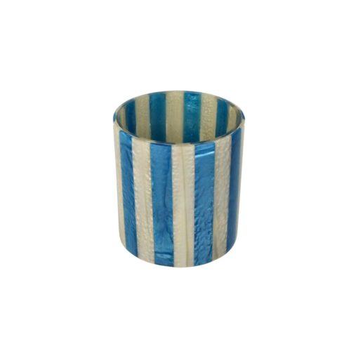 Candle Holder Stripe Resin Blue 7xh8cm Kal-5691