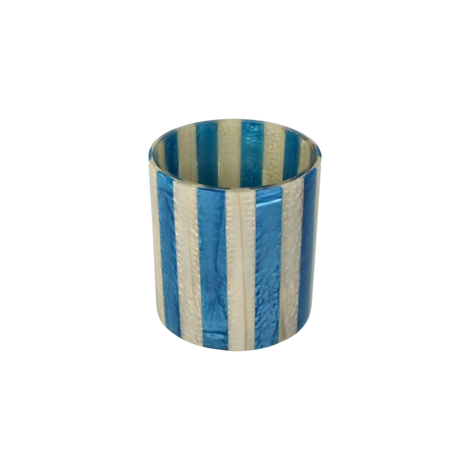 Candle Holder Stripe Resin Blue 7xh8cm Kal-5691