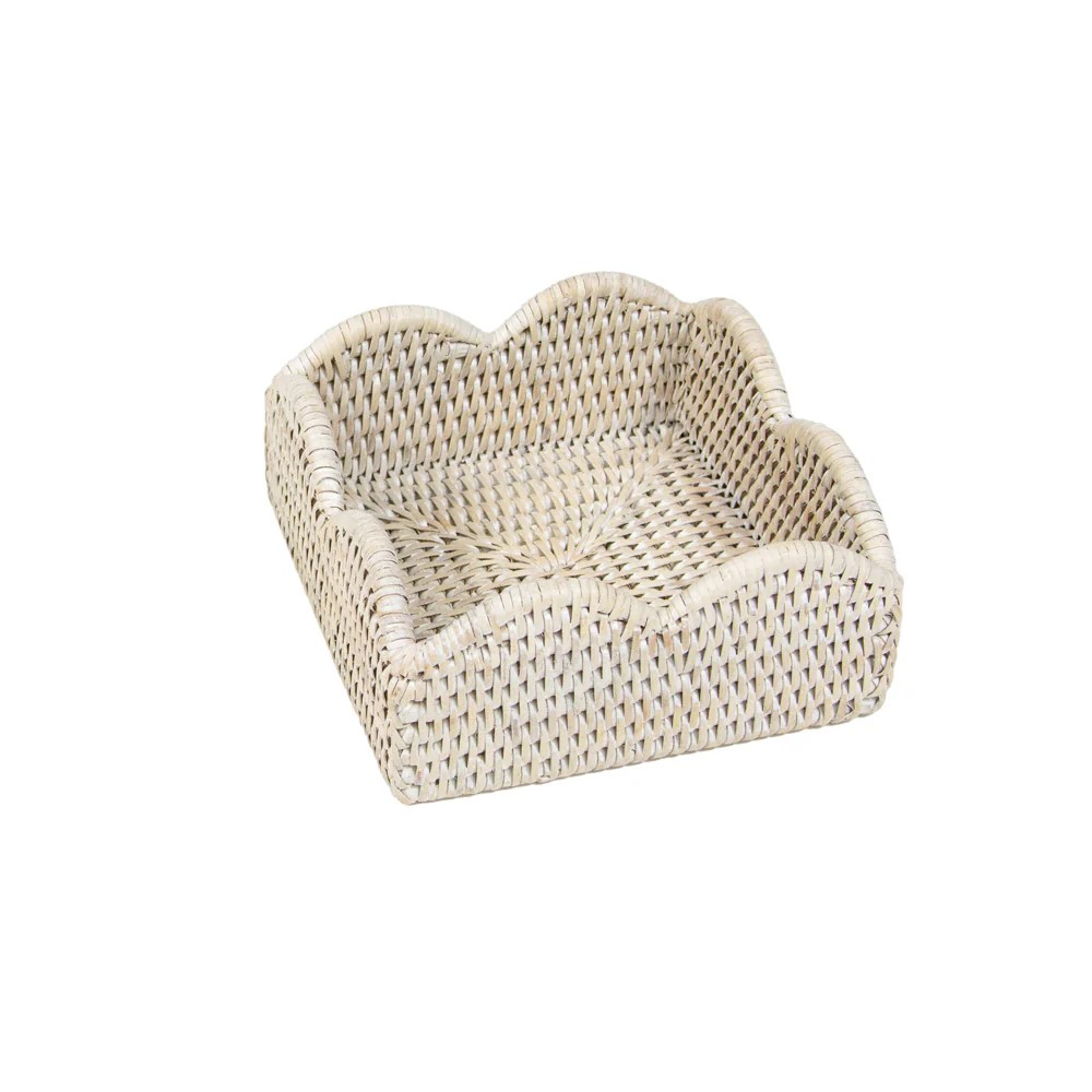 Scallop Rattan White Napkin Holder Hc103