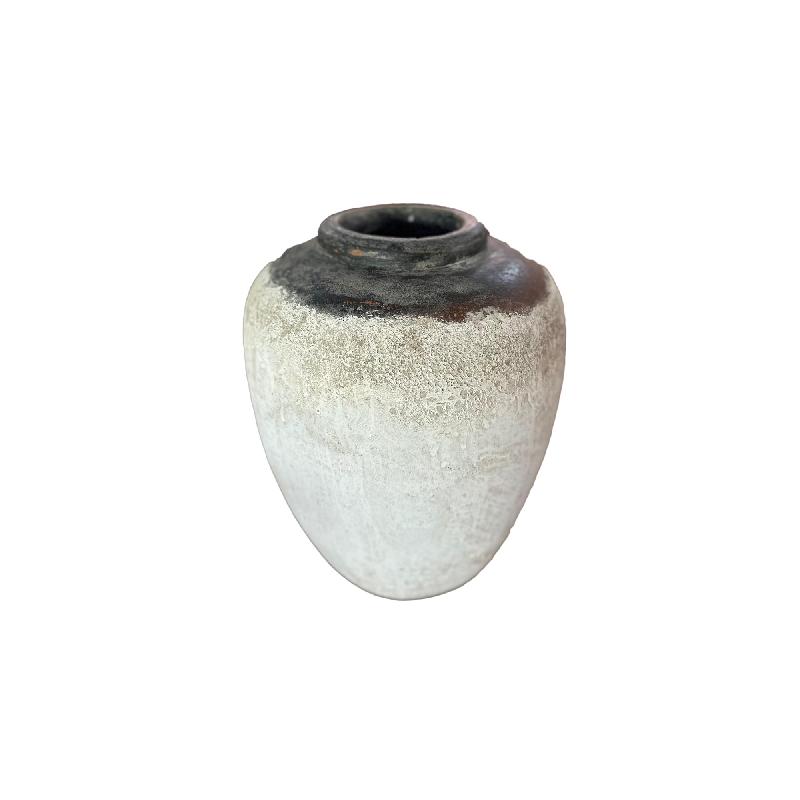White Round Teracotta Jar W Dark Top 726635