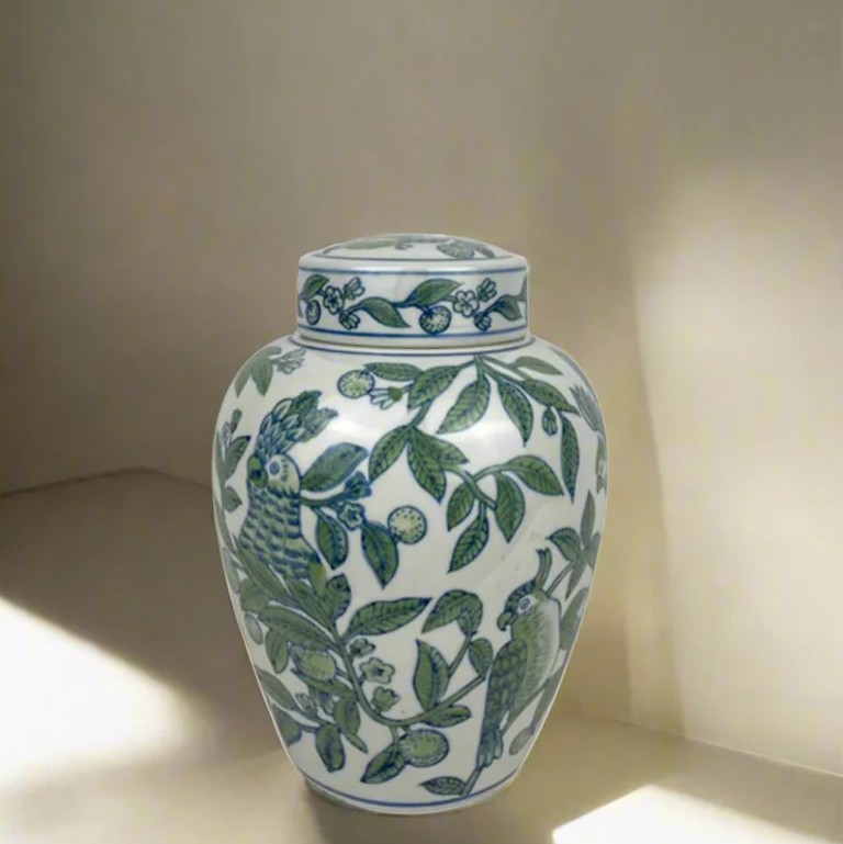 Tea Jar Green & Blue 15xh20cm