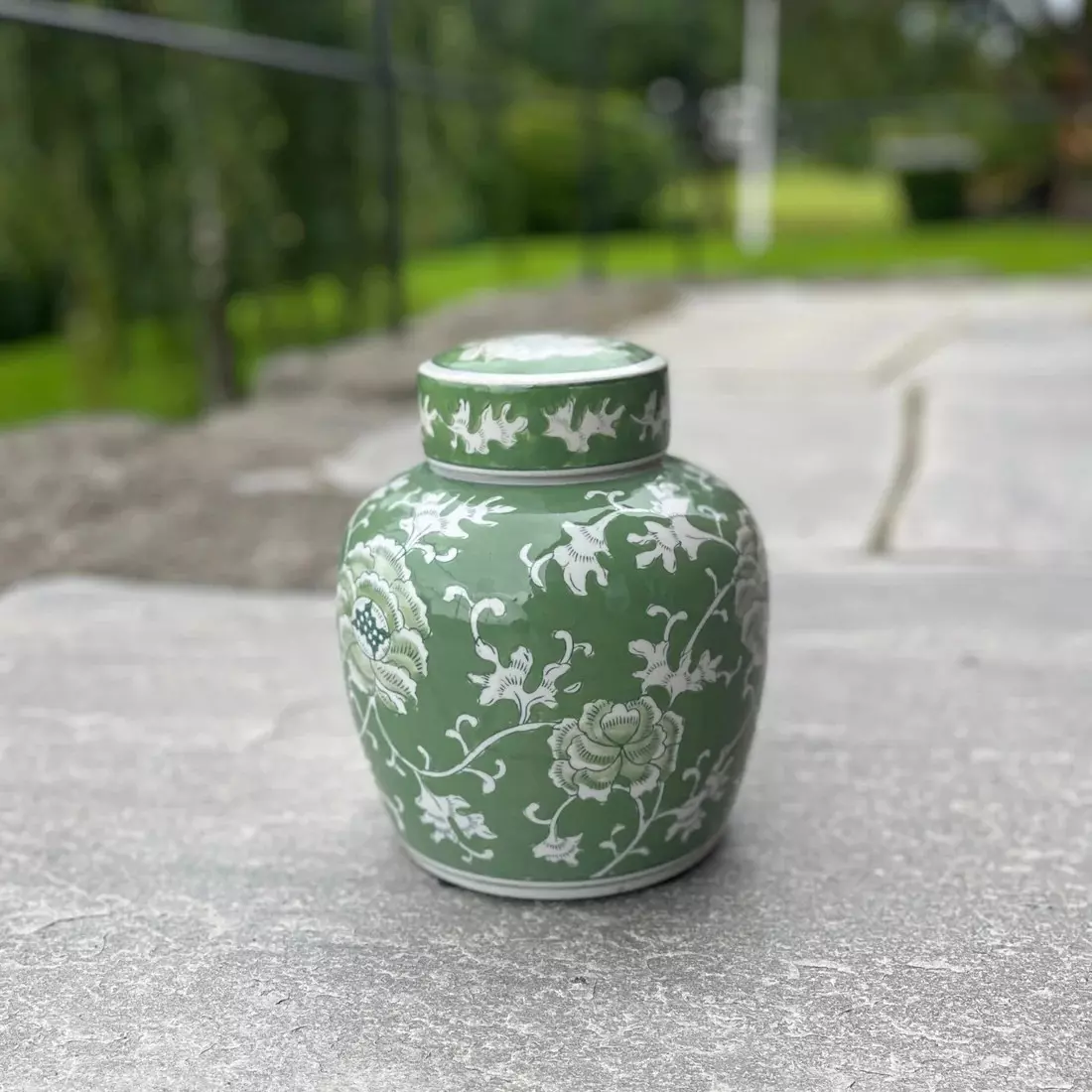 Tea Jar Green White Flowers 20xh25cm
