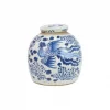 Chinoiserie Tea Jar Bird Blue & White 24xh25cm
