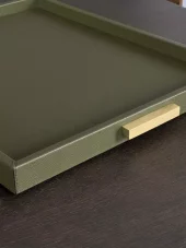 Giobagnara Deco Tray Olive Green Brass Handles 57x44cm