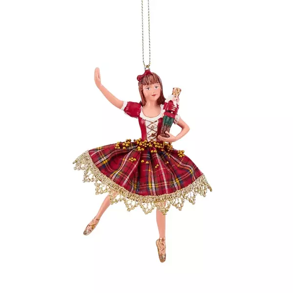 Mo 96408 Fabric Tartan Girl W Nutcracker Ornament 13cm