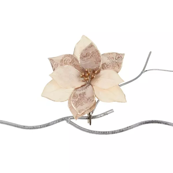 W 50016 Fabric Broc Flower On Clip Cream/ Brown 15cm