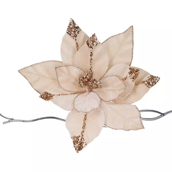 Ff 99511 Fabric Glit Poinsetta Flower Cream/ Champ 43cm