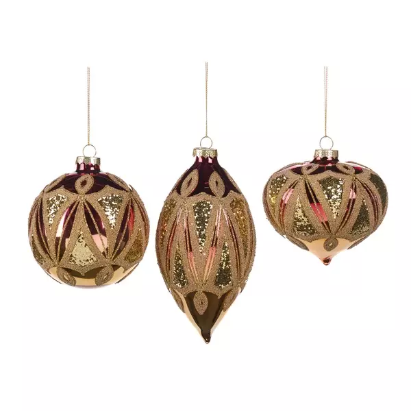 P 29007 Glass Art Deco ass 3 Burgundy 10cm