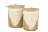 Basket With Lid Paper Wh/Nat M 61642