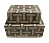 Box Rect. Resin White/Wood 20x12,5xh8cm 680-158