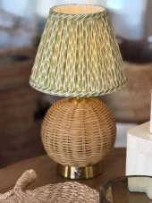 Malibu Led Table Lamp Rattan 1051 Inkl Ikat Shade Blue/ Green