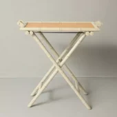 Folding Tray Table Ivory Bamboo ( Rattan& Mahogany wood) 80/45/84cm