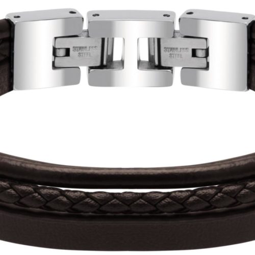 RB BRACELET STANFORD POLISHED STEEL 3 BROWN FLAT, BRAIDED
