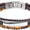 RB BRACELET YALE STEEL AND 5MM BROWN FLAT LEATHER 3MM BROWN
