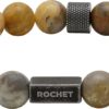 RB BRACELET ZEN BEADS 8MM CRAZY LACE AGATE AND KNURLED VINTAGE