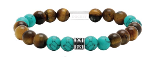 Bracelet Zen With Beads 8mm Tiger Eyes, Green, Turquoise