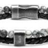 Bracelet Karma 22cm Black Braided Leather Strap and Grey Jaspers