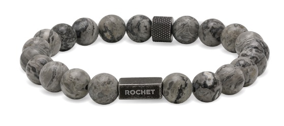 BRACELET ZEN WITH BEADS 8MM GREY JASPER AND KNURLED VINTAGE