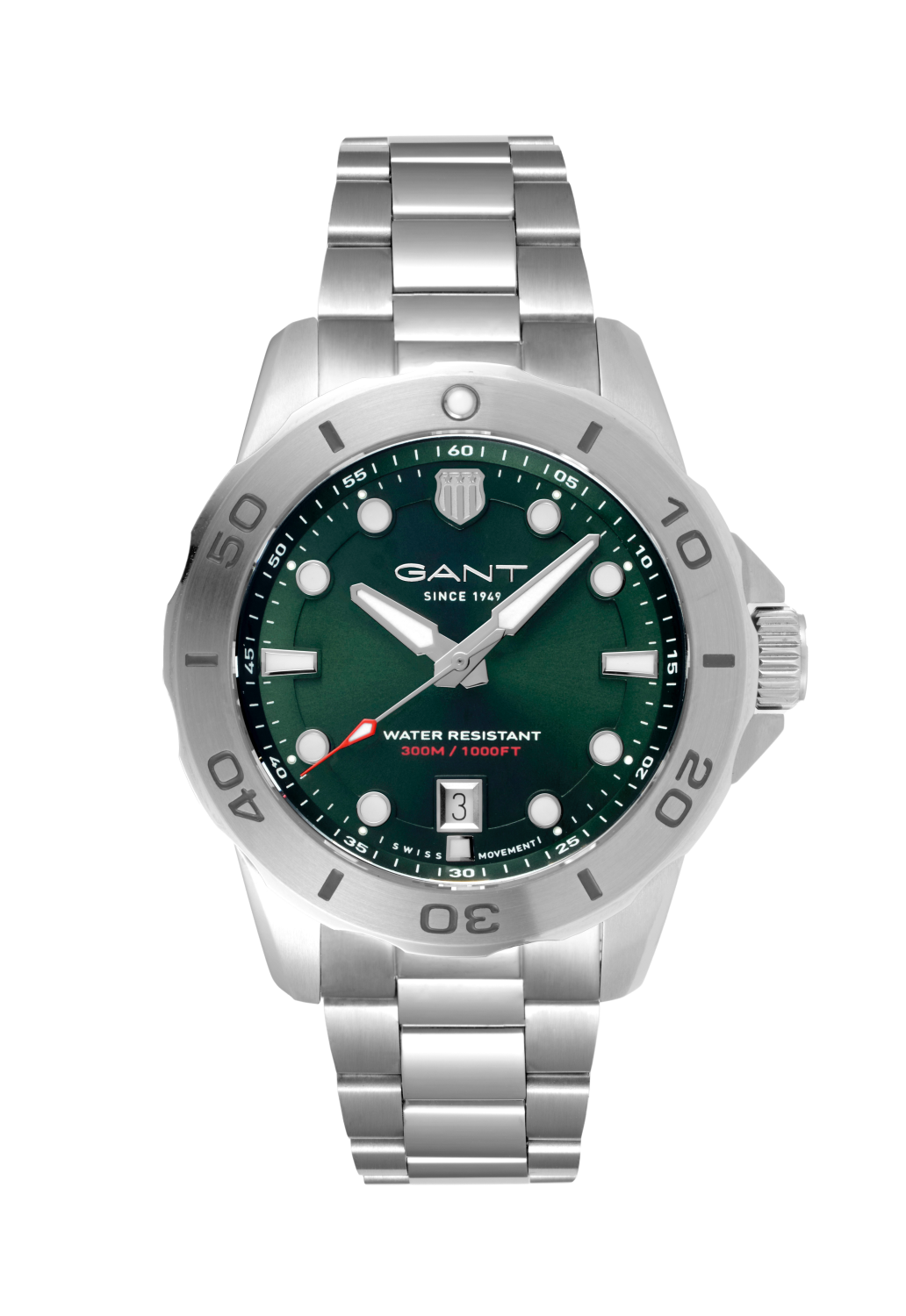 GANT H PRESTIGE 30ATM STL M/LENKE GRØNN INDEX Ø 42,5MM