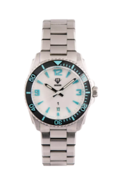 PUR klokke med hvit urskive og sort bezel i rustfritt stål