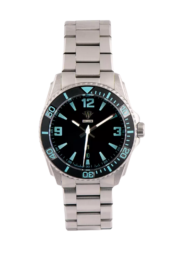 PUR 1 Sort klokke i rustfritt stål med sort urskive