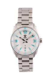 PUR Hvit Hvit klokke i rustfritt stål med hvit urskive