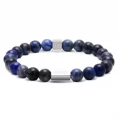 RB Zen bracelet 8mm beads lapis lazuli and knurled steel