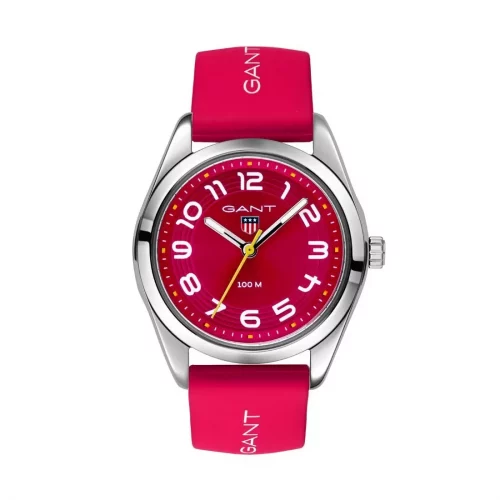 Campus klokke med rød silikonrem (32mm)