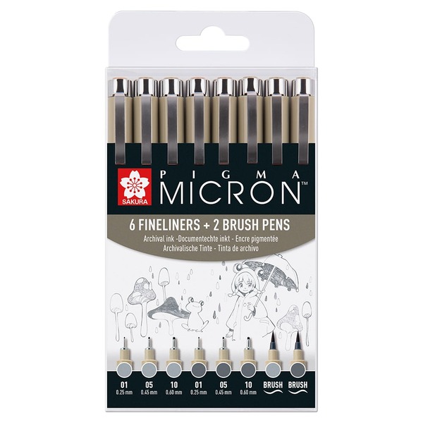 Sakura Pigma Micron Sett 8stk – Gray