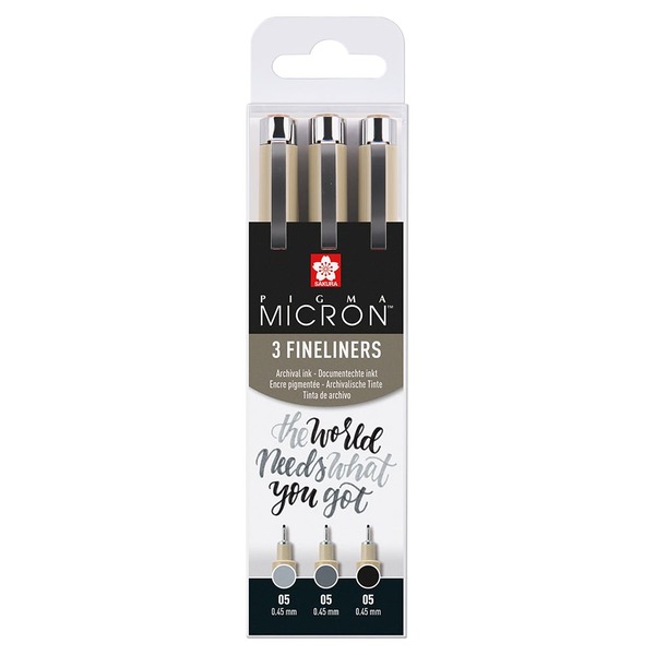 Sakura Pigma Micron Sett 3stk 05 – Black and Gray