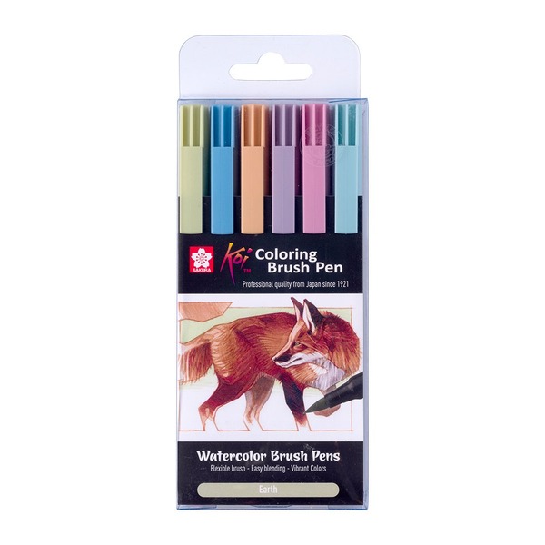 Sakura KOI Coloring Brush Pen Sett 6stk – Earth
