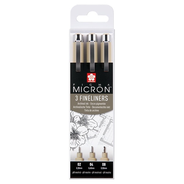 Sakura Pigma Micron sett - #49 3stk Sort - 02 04 08