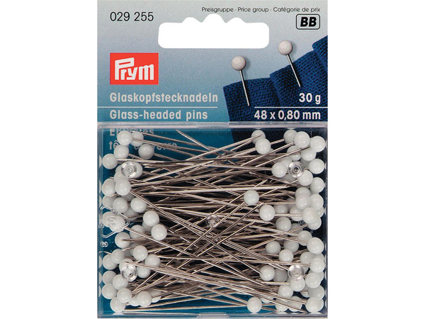 Prym Knappenåler Glasshode No.2/0 48mm 30g - Hvit