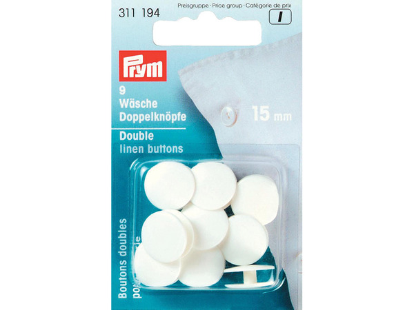 Prym Doble knapper 15mm 9stk - Hvit