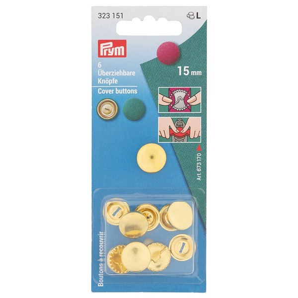 Prym Overtrekkbare knapper 15mm 6stk sølv