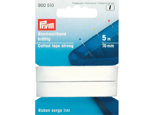 Prym Bomullsbånd kraftig 10mm 5m - Hvit