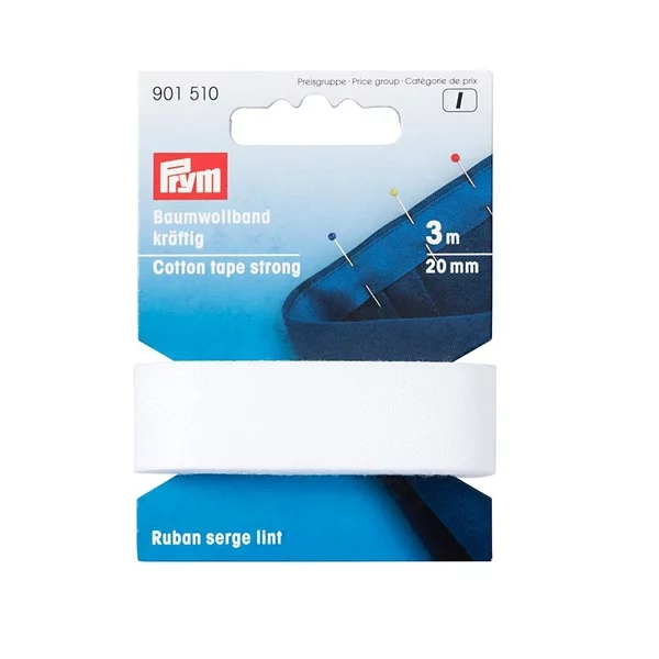 Prym Bomullsbånd kraftig 20mm 3m - Hvit