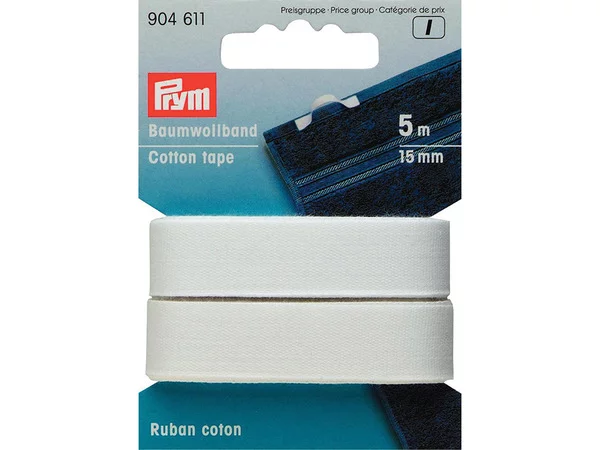 Prym Bomullsbånd 15mm 5m - Hvit