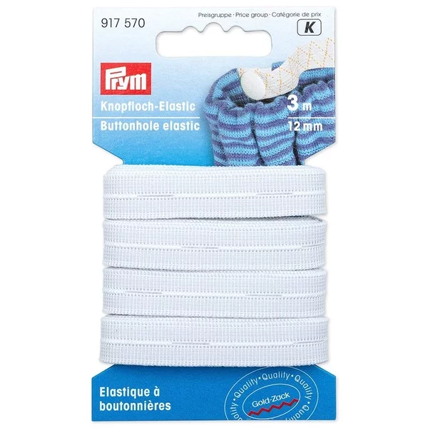 Prym Knappehullstrikk 12mm. - 3m - hvit