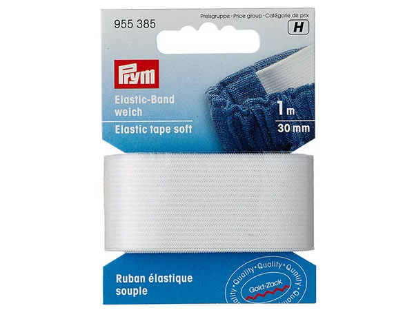 Prym Elastisk strikk - Soft - 30 mm. hvit 1 mtr.