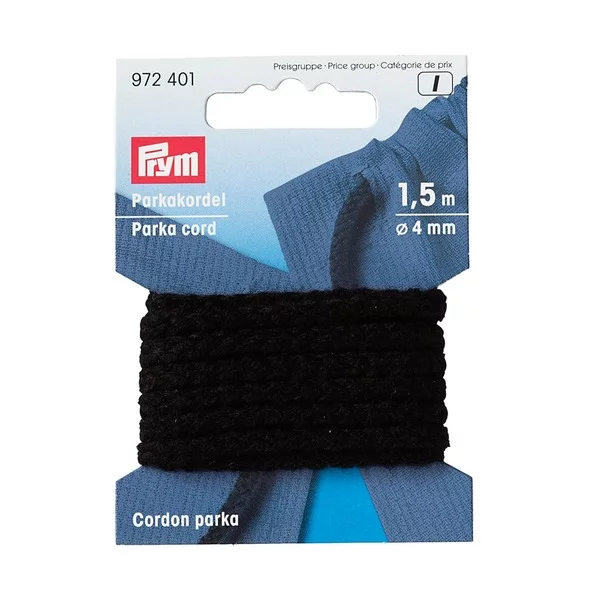 Prym Anorakksnor 4mm 1,5meter - Sort