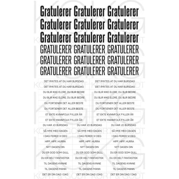 1 Stickers Gratulerer Sort/hvit 2039