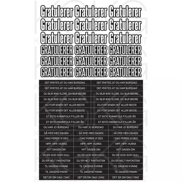 2 Stickers Gratulerer Hvit/sort 2046
