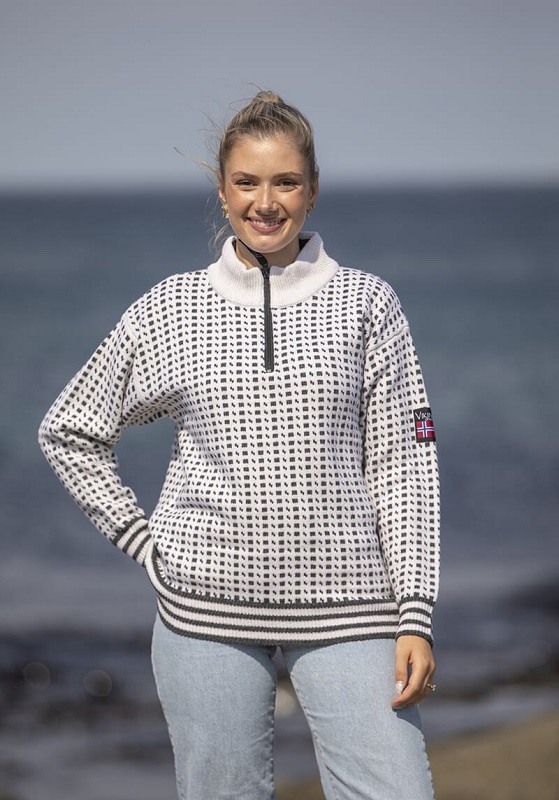 Islender Ullgenser Hvit m/glidelås L (U)