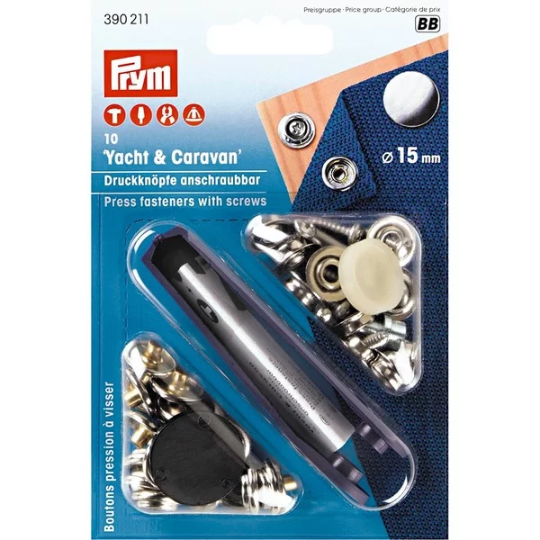 Prym Trykknapper Yacht & Caravan 15mm 10stk - Sølv